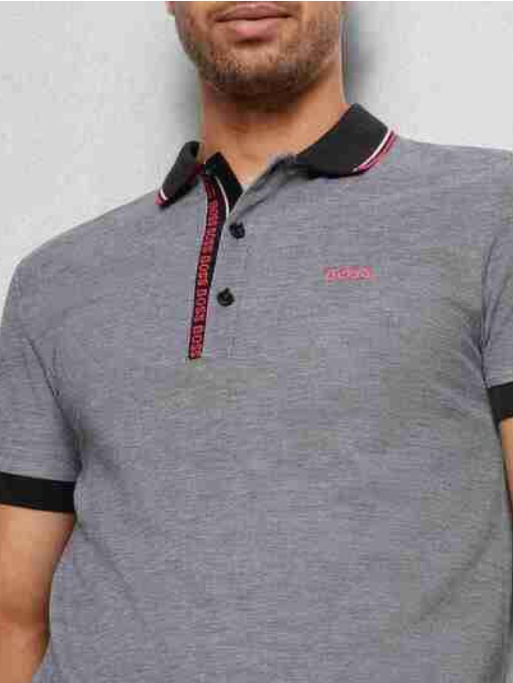 Hugo Boss Green Label Men's Gray Paule 4 Tipped Slim Fit Polo Shirt
